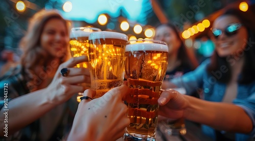 After Work Celebration: Colleagues Toasting with Different Beers at a Pub.