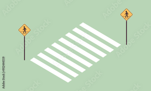 Pedestrian sign and traffic road sign flat vector illustration.	
