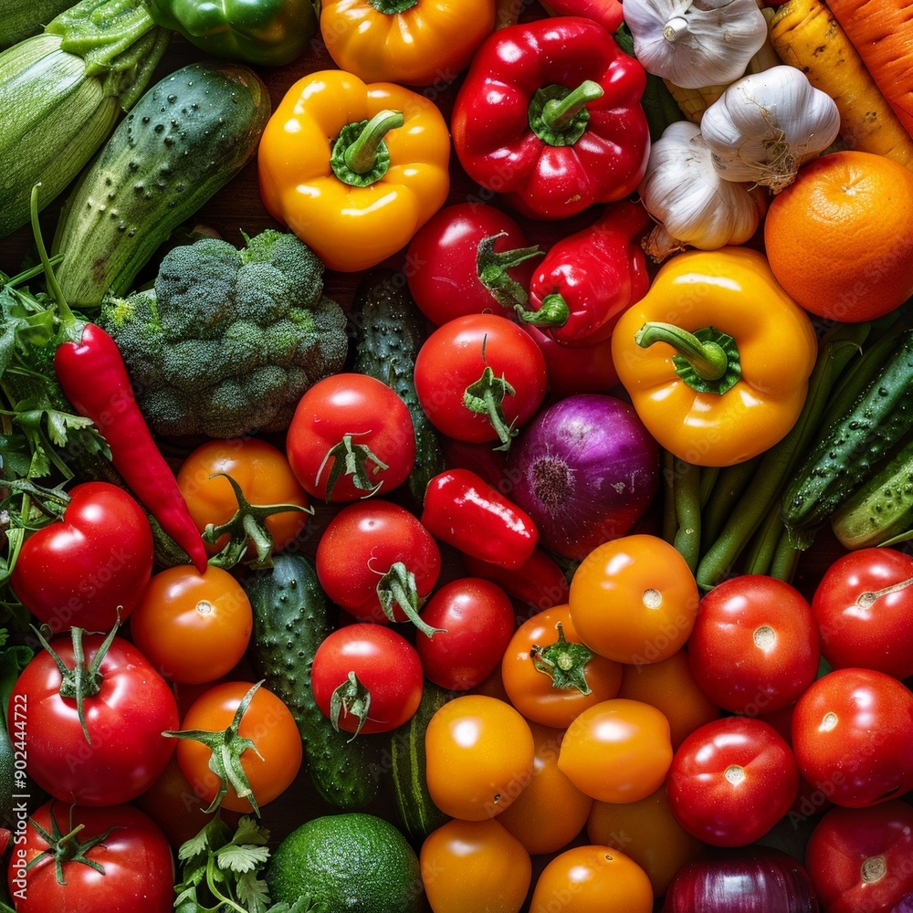 Vibrant Display of Fresh Organic Vegetables in Market Vibrant Display of Fresh Organic Vegetables in Market