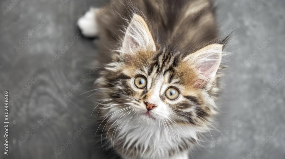 little fluffy kitten on a gray background little fluffy kitten on a gray background
