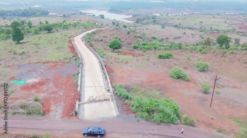 Aerial View of Winding Road in Rural Landscape photo