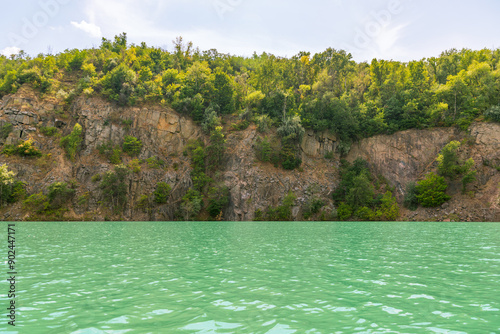lake with mountains on a sunny day