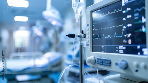 Close-Up of Medical Healthcare System Monitoring Device in Hospital, Patient Care Equipment Display
