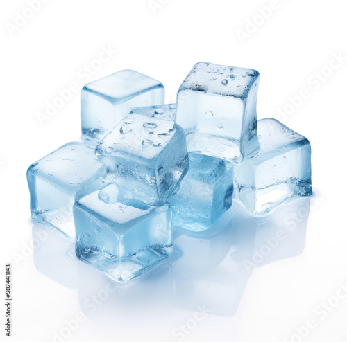 Ice cubes on blue