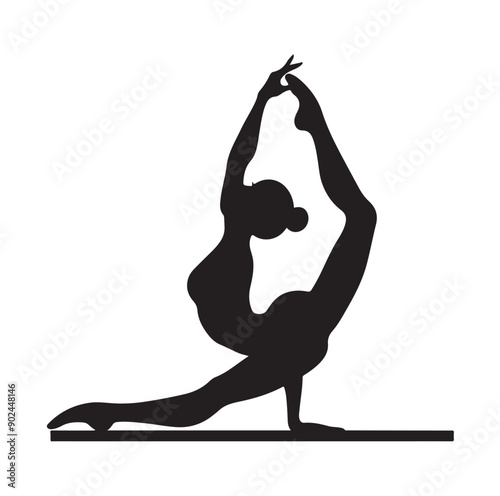 Female Silhouette in Gymnastics or Yoga Backbend Pose Illustration
