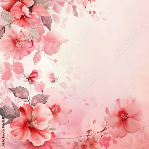 Watercolor Pink Floral Illustration with a Blurred Background