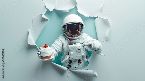 Astronaut Breaking Through With Cake