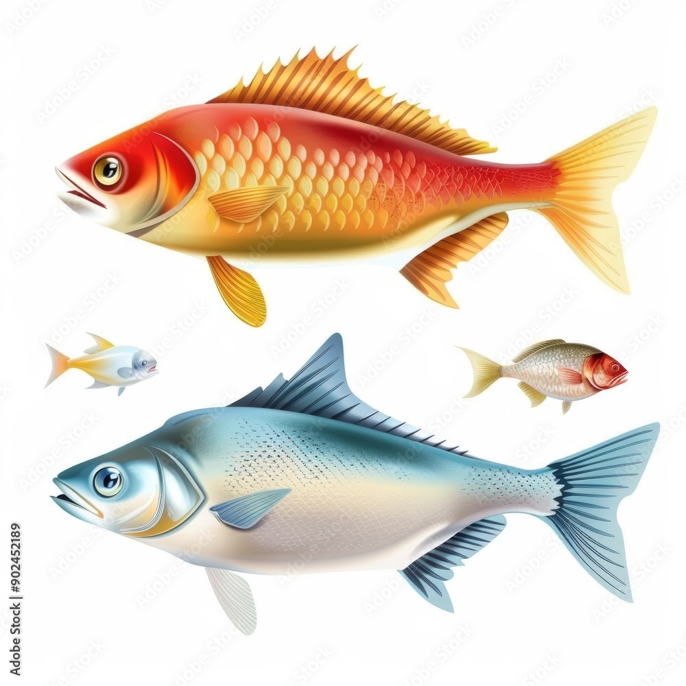 Fototapeta premium Fish 3d realistic icon, mackerel draw shape, fishing symbol, tuna silhouette, salmon sign, color fish