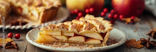 Apple Pie Slice, Fruit Cinnamon Dessert, Apple Cake, Delicious Thanksgiving Tart, Copy Space