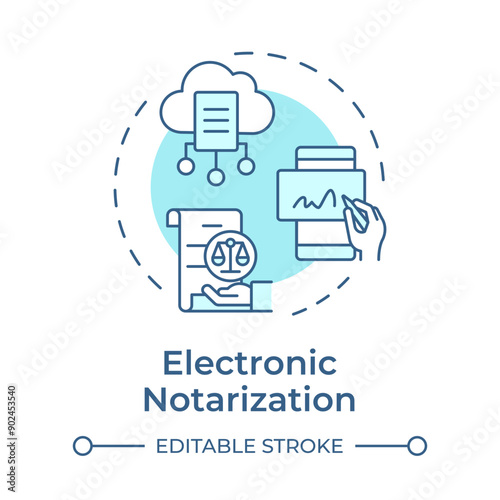 Electronic notarization soft blue concept icon. Digital signing, cloud storage. Round shape line illustration. Abstract idea. Graphic design. Easy to use in infographic, presentation