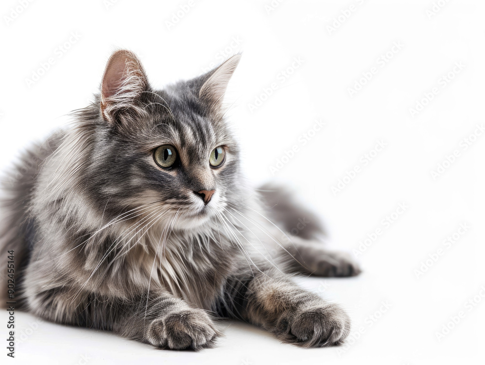 Obraz premium Elegant Cat Posing on White Background, Graceful and Sleek Feline