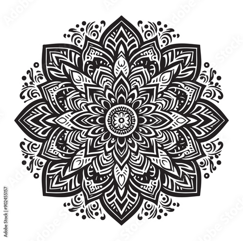 Elegant Black Mandala Vector Illustration on White Background
