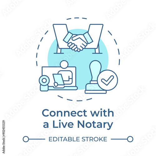Connect with a live notary soft blue concept icon. Electronic notarization, digital transformation. Round shape line illustration. Abstract idea. Graphic design. Easy to use in infographic