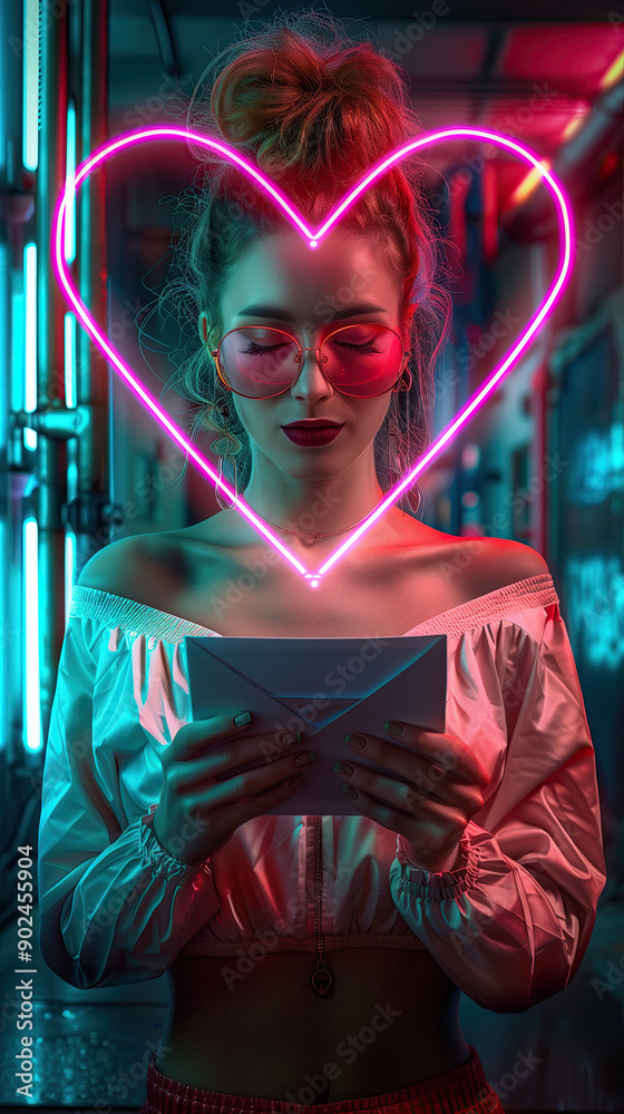 Obraz premium Digital love letter from a hologram scammer, with a warning sign 