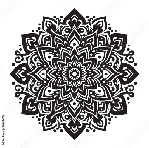 Elegant Black Mandala Vector Illustration on White Background
