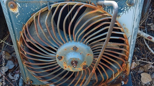 Close-up of Rusted Old Air Conditioner with a Weathered Look and Industrial Flair photo