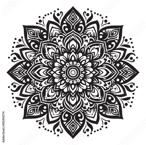 Elegant Black Mandala Vector Illustration on White Background
