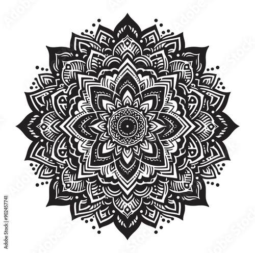 Elegant Black Mandala Vector Illustration on White Background
