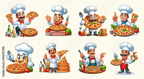 funny Restaurant cook pizza vector illustration