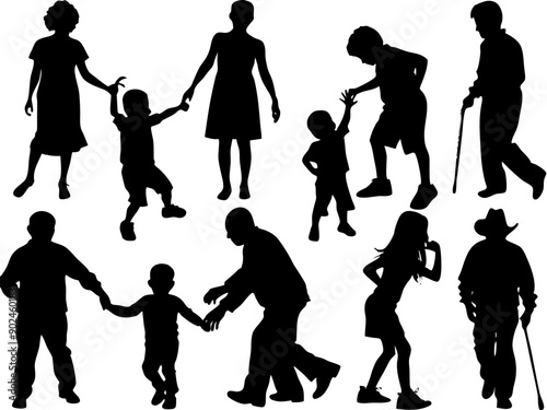 Vector Art of Parents, Children, family silhouettes vector, parent and child, silhouettes of family, family silhouette vector, silhouettes of children, silhouettes of family, parent and silhouettes