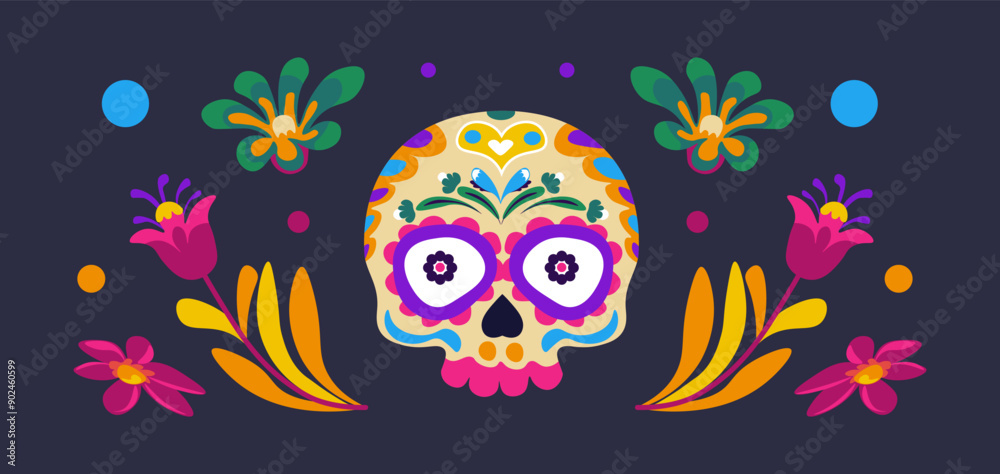 Obraz premium Floral Skull with Colorful Elements