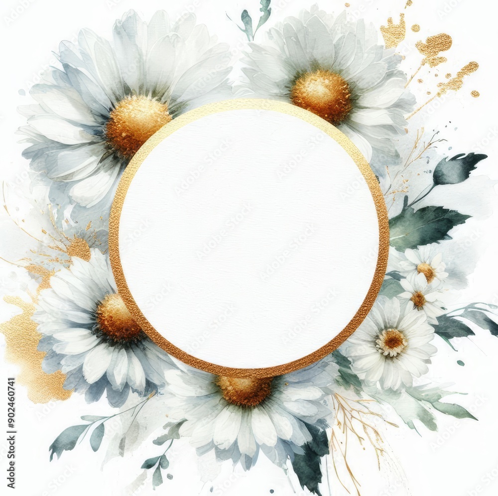 Beautiful floral wreath with daisies and a blank circle for personalized messages. Beautiful floral wreath with daisies and a blank circle for personalized messages.