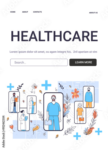 Healthcare professionals medical staff illustration doctors nurses line art minimalistic style
