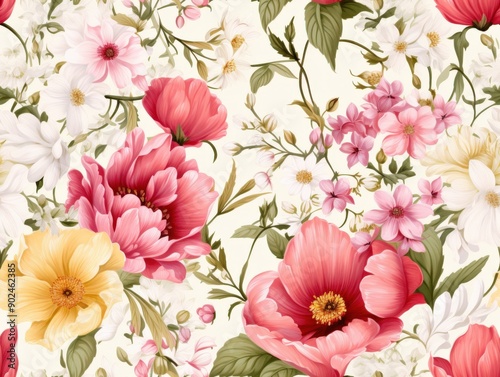 A vibrant background filled with a delicate pattern of pink and white flowers