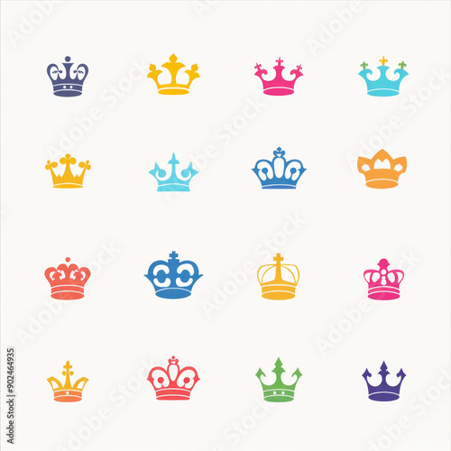 Crown icon, king symbol, princess flat sign, queen, royal emblem, royalty, minimal crown logo isolated