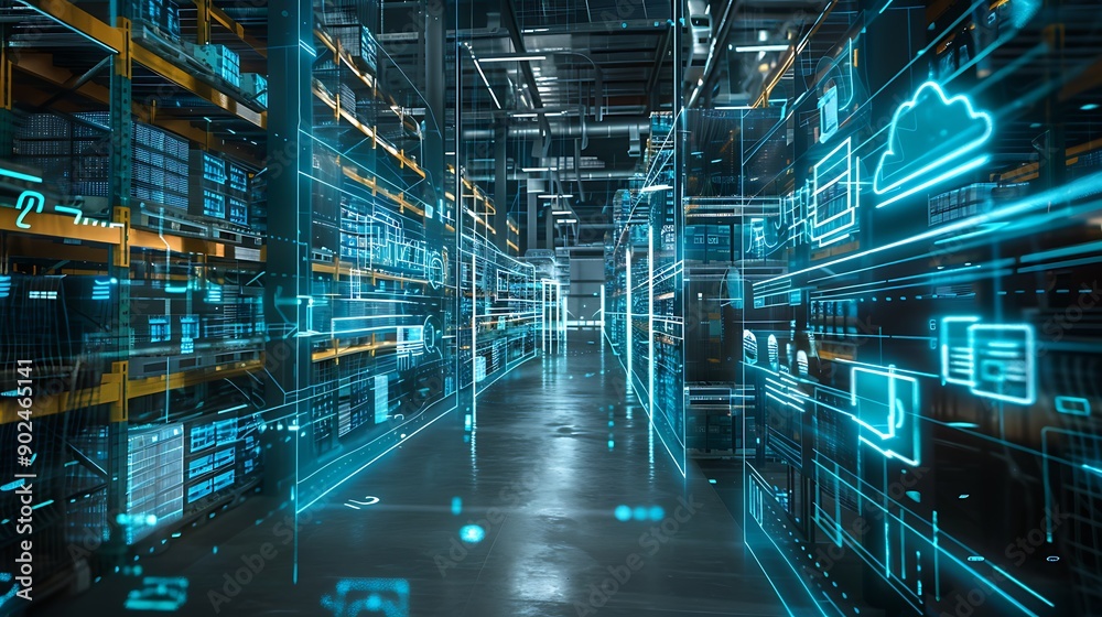 Futuristic Supermarket with Digital Overlay
