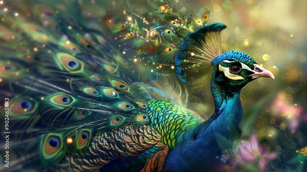 portrait of beautiful peacock with feathers out portrait of beautiful peacock with feathers out