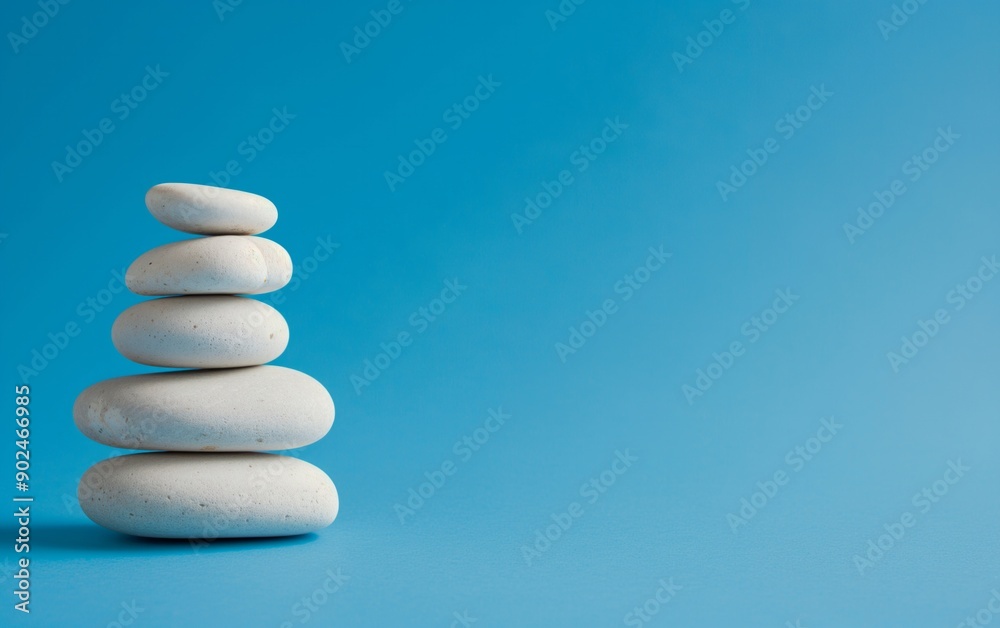 A carefully stacked pile of smooth white stones on a soft blue background, symbolizing balance, mindfulness, and tranquility. Perfect for wellness, meditation, and minimalist themes. A carefully stacked pile of smooth white stones on a soft blue background, symbolizing balance, mindfulness, and tranquility. Perfect for wellness, meditation, and minimalist themes.