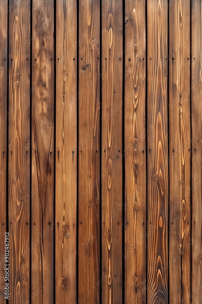 Naklejka premium A close-up of aged and weathered wooden planks with warm brown tones, creating a rustic and natural texture. Perfect for backgrounds, design projects, or decor inspiration.