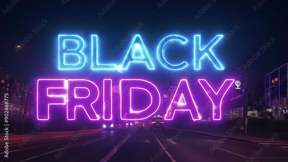 Neon Black Friday Sign on Urban Street Neon Black Friday Sign on Urban Street