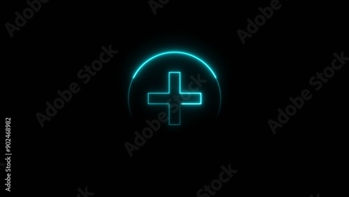  plus icon neon glowing cyan color 4k illustration and cyan circle 4k illustration . 