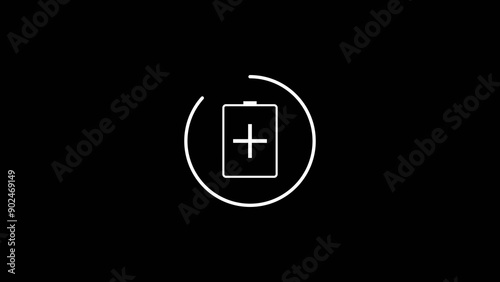  Battery Saver Simple Mobile Phone white color 4k illustration. on black background white circle.