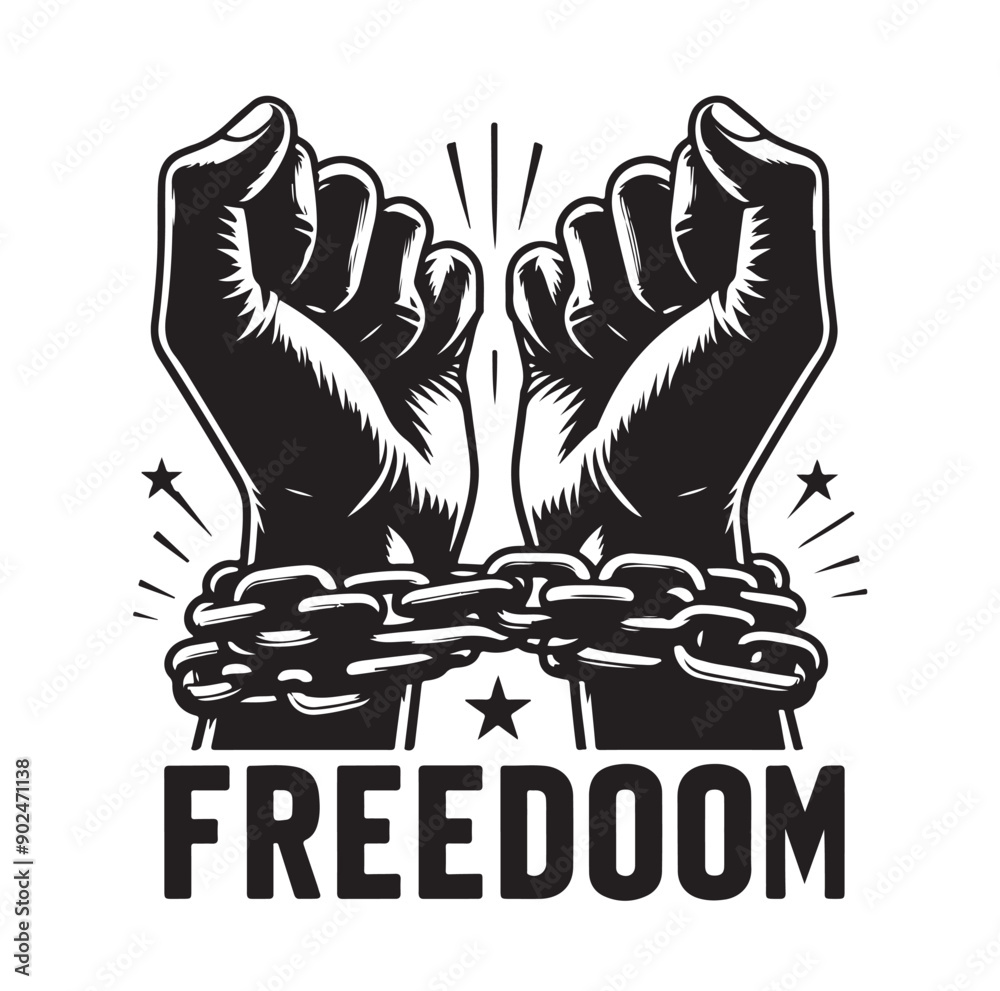 Obraz premium a-pair-of-hands-chained-to-a-chain-freedom-seeking-black-color-silhouette
