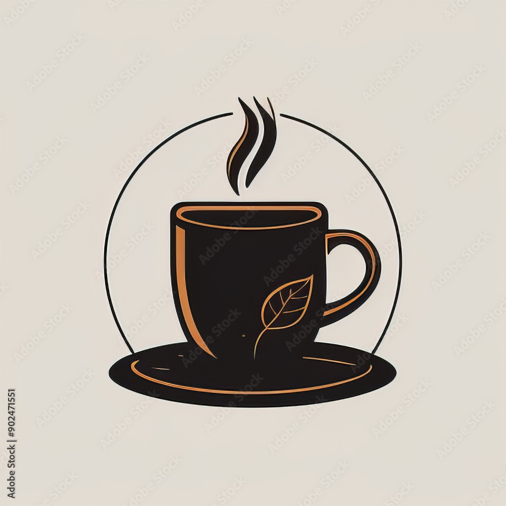 Obraz premium flat, minimalist vector graphic in black , a cup of hot coffee , logo style , clear background 