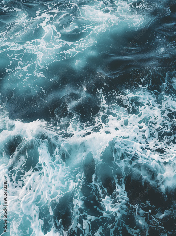 Fototapeta premium The sea water is a dark blue and white, with ripples on the top of it