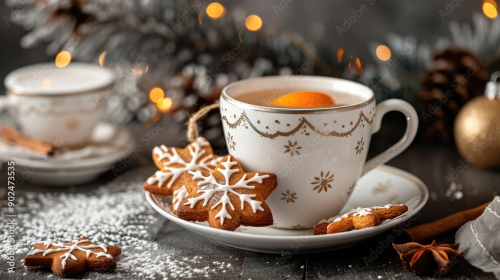Fototapeta premium Christmas tea cup biscuits