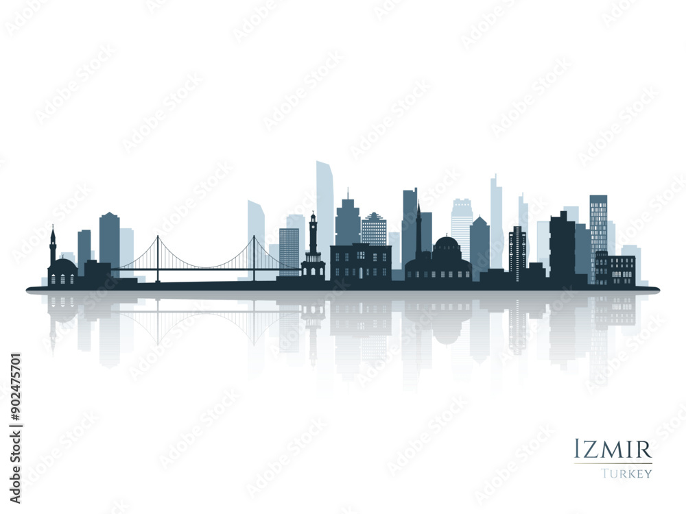 Naklejka premium Izmir skyline silhouette with reflection. Landscape Izmir, Turkey. Vector illustration.