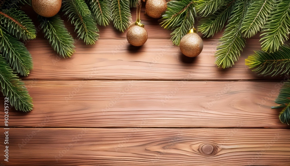 Creative wooden layout frame made of Christmas fir branches, cones and lights with copy space in the middle Creative wooden layout frame made of Christmas fir branches, cones and lights with copy space in the middle