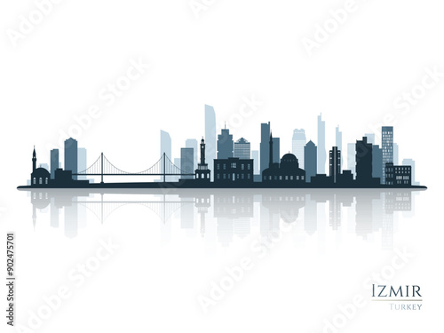 Izmir skyline silhouette with reflection. Landscape Izmir, Turkey. Vector illustration.