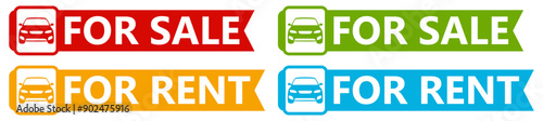 set vector car sales signs icon labels. automobile for sale and rent sign. dealership symbol design template vector illustration 