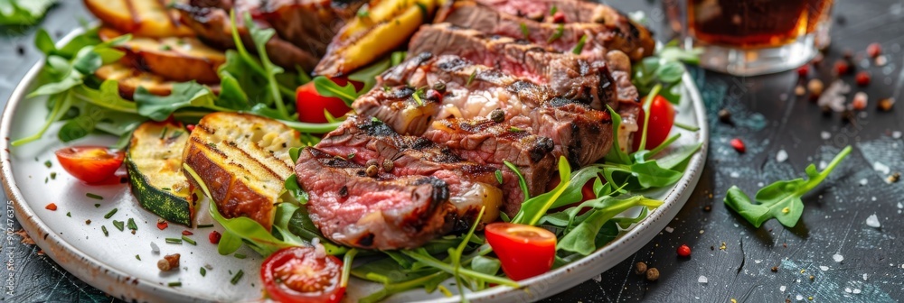 Roast beef salad, sunday roast, tomatoes, greens. Veal meet, vegetables, roasted spicy bone marrow Roast beef salad, sunday roast, tomatoes, greens. Veal meet, vegetables, roasted spicy bone marrow