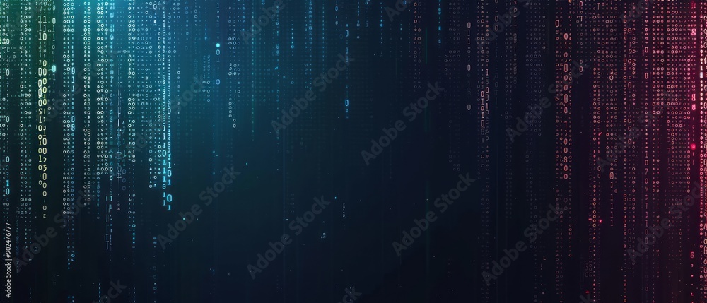 Colorful Streams of Binary Data Flowing in a Digital Environment at Nighttime Colorful Streams of Binary Data Flowing in a Digital Environment at Nighttime