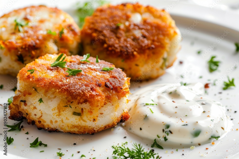 Halibut Cutlets or Fish Cakes with Cream Cheese Isolated Halibut Cutlets or Fish Cakes with Cream Cheese Isolated