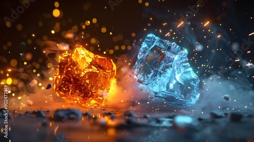 3D illustration of a Fire and Ice Concept Design with spark.