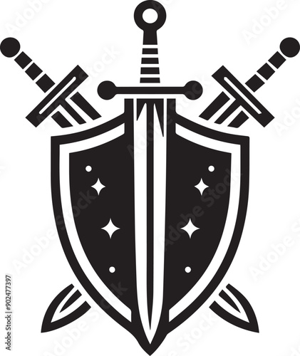 Sword Shield vector silhouette illustrtion logo