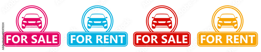 Set car for sell and rent icons. selling and rental sign labels sticker design vector illustration Set car for sell and rent icons. selling and rental sign labels sticker design vector illustration